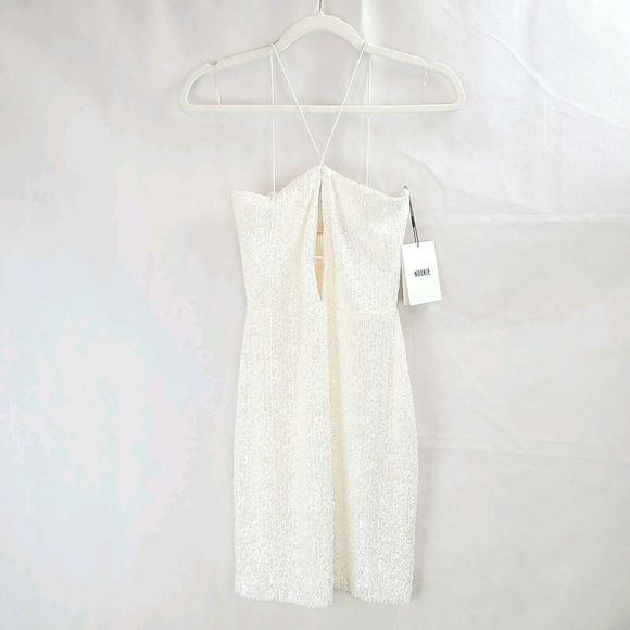 NWT Nookie Supreme Mini Women's (L) White Sequin Spaghetti Strap Mini Dress-$279 - Picture 4 of 9